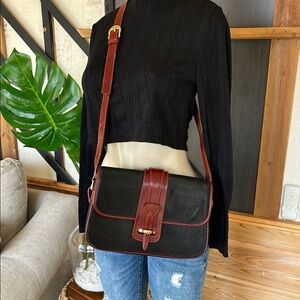 Bollini Genuine Leather Black and Brown Crossbody Bag Classic Structured